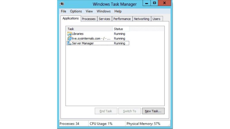 Windows Task Manager on Windows Server 2012 R2 Standard