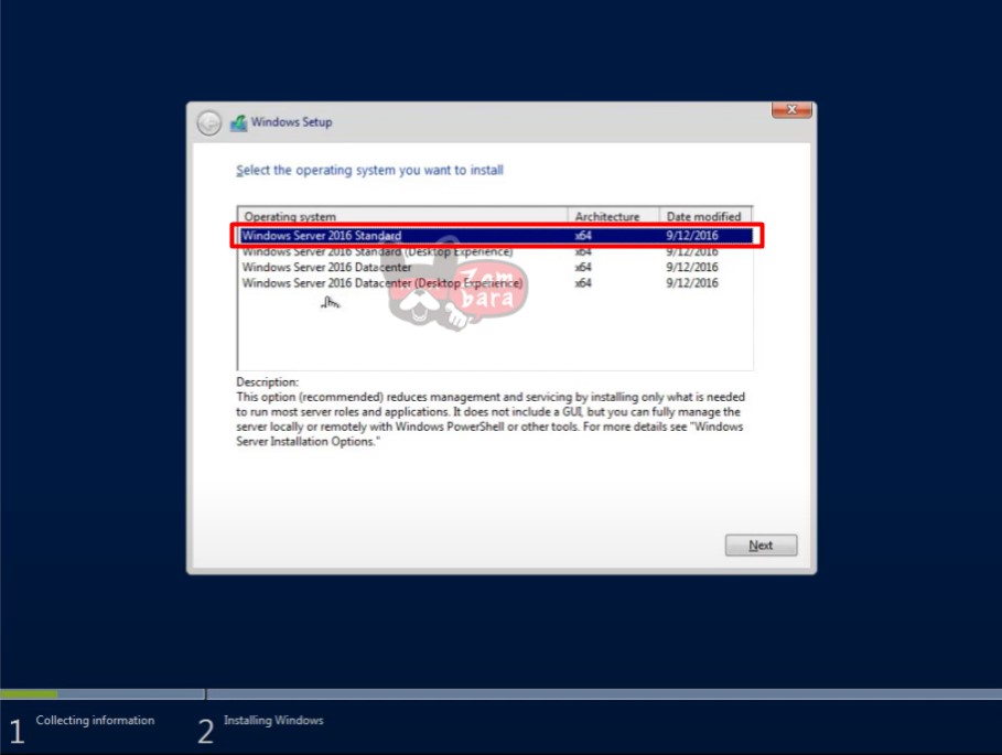 install windows server 2016 standard