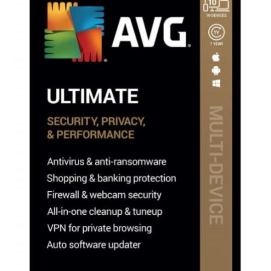 AVG Ultimate 2021 with Antivirus Cleaner Secure VPN 10 Devices 1 Year